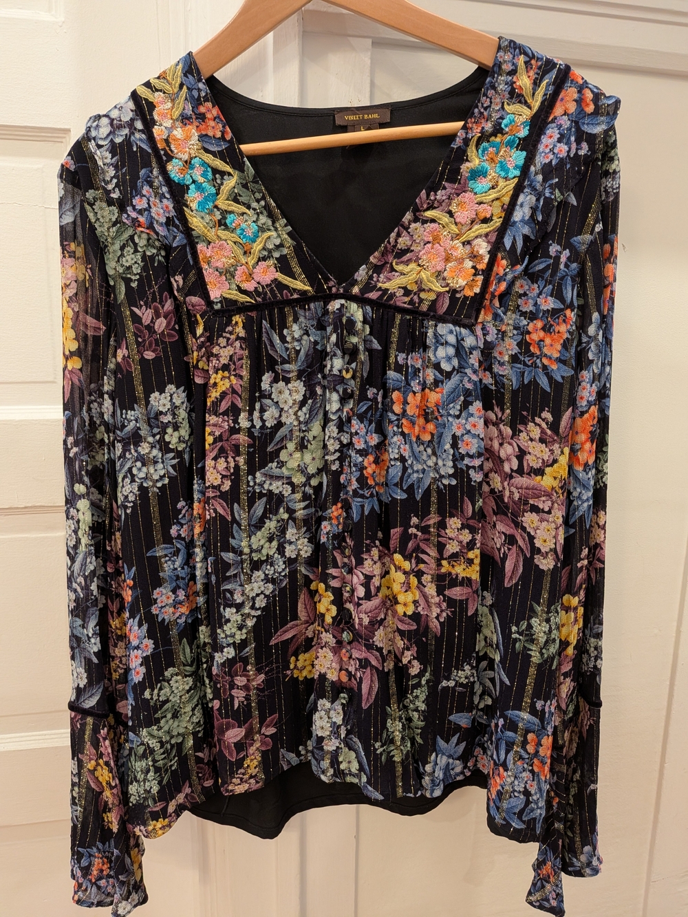 Velvet by Graham & Spencer Black Floral V-Neck Blouse